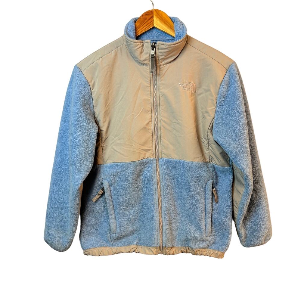 North Face Polartec Blue/ Gray Fleece Jacket Coat Girls Size Large Full Zip